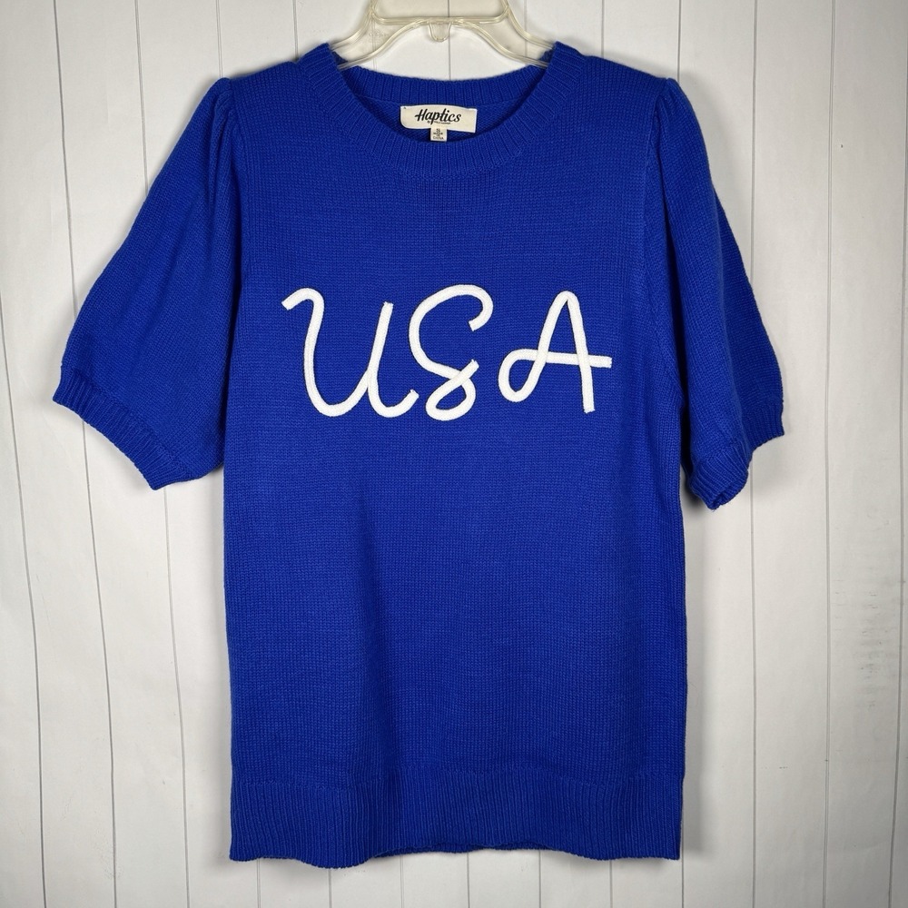 Haptics Holly Harper USA Sweater Royal Blue Patriotic July 4th Southern Belle S